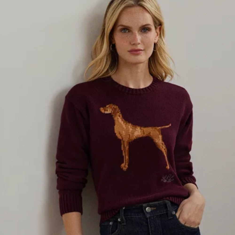 187 Ralph Lauren Intarsia-Knit Cotton-Blend Sweater S NWT Vizsla Dog